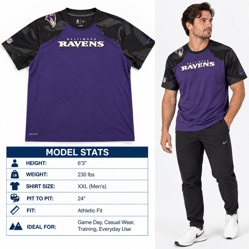 Nike Baltimore Ravens NFL Onfield Dri-FIT Training Shirt Mens XXL Purple Black